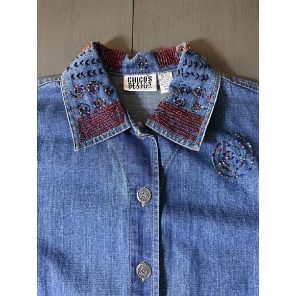 Chicos Design vintage Beaded 90’s Denim Jacket (size 1 Chicos/Medium womens) - Picture 4 of 10